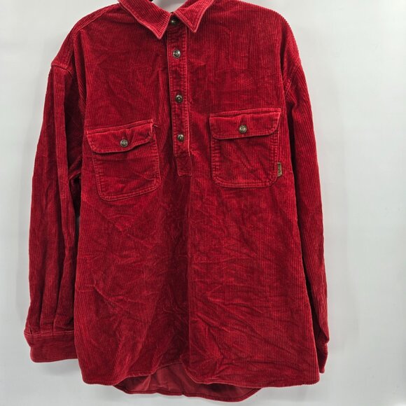 Vintage Timberland Weathergear Red Corduroy Button Pullover Shirt 100% Cotton XL - Picture 1 of 8